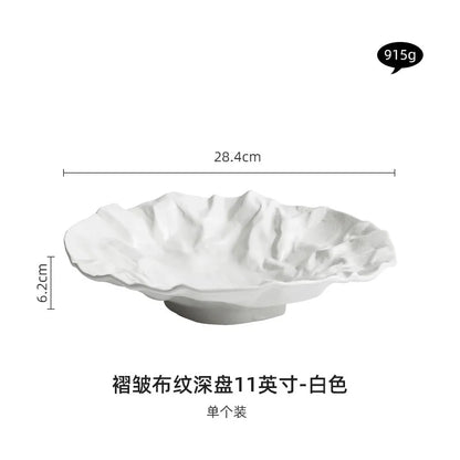 Folding deep plate, dishes, Japanese tableware, western-style salad, household ceramic high-grade tableware.