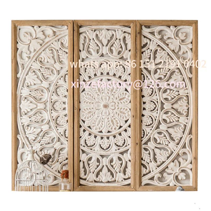 Customizable French carved wooden wall pendant, background wall decoration of homestay living room, light luxury wedding props