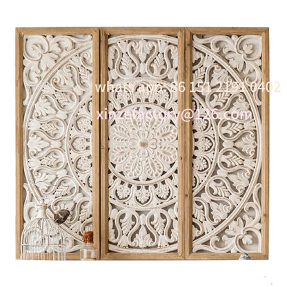 Customizable French carved wooden wall pendant, background wall decoration of homestay living room, light luxury wedding props