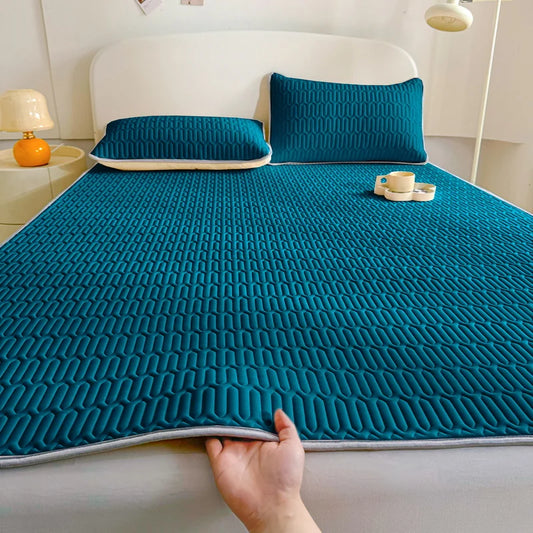 1pc Soft Latex Quilted Bed Sheet Summer Breathable Ice Silk Cool Bedsheet Solid Color Anti-slip Mattress Mat No Pillowcase