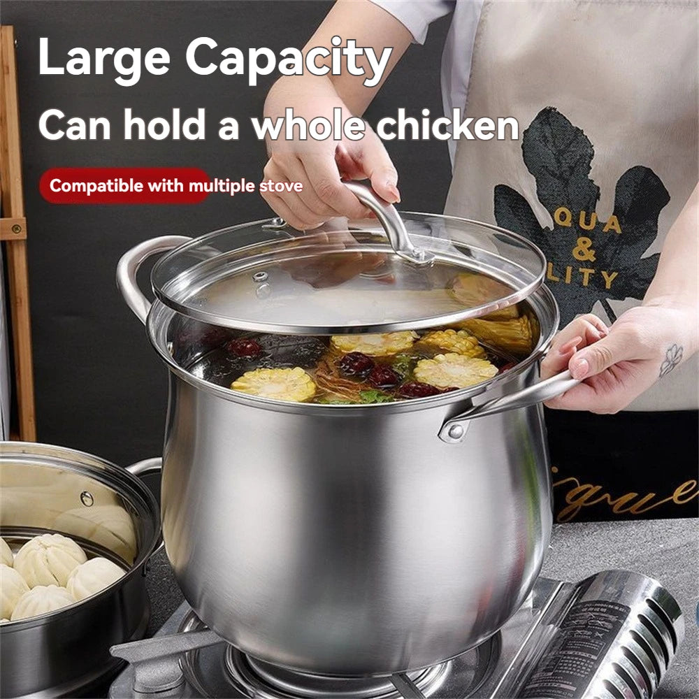 1pc Stock Pot Silver Noodle Pan Outdoor Cooker Induction Hob Pan Cooking Utensil Ramen Hot Pot Cooking Pot Korean Hot Pot Oven P