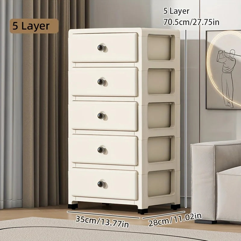 5-Drawer White Storage Cabinet - Sturdy, Smooth Sliding for Closet, Office, Bedroom Organization.