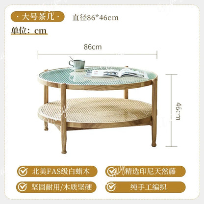 J Modern Simple Small Apartment Size Round Table Combination Household Solid Wood Rattan Coffee Table Living Room Double Round