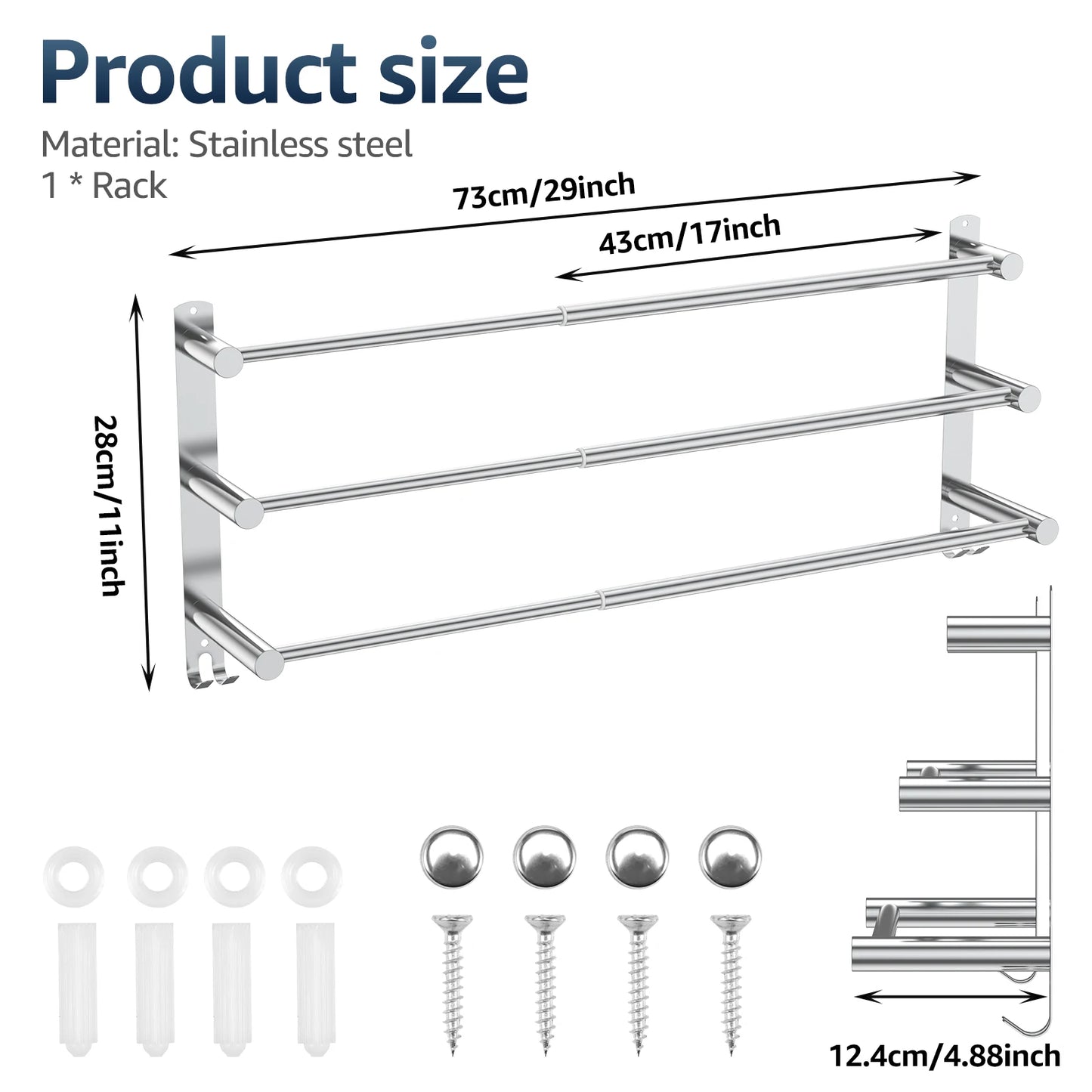 Bathroom 3 Tier Towel Shelf Stainless Steel Towel Rack with Bar Space Saving Towel Hangers Bath Storage Wall Mounted Organizer