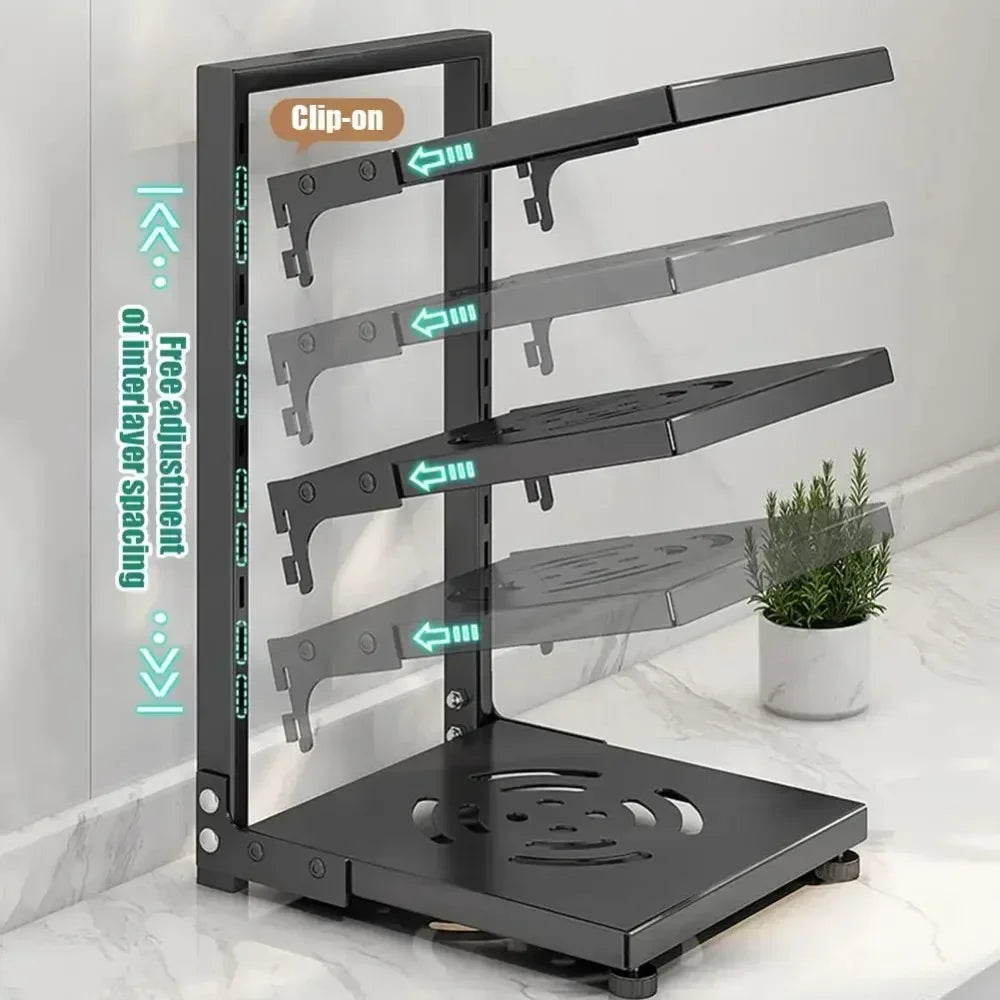 Multilayer Kitchen Under Sink Pot Holder Adjustable Frying Pan Rice Cooker Seasoning Storage Rack Metal Organizer Pot Rack