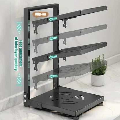 Multilayer Kitchen Under Sink Pot Holder Adjustable Frying Pan Rice Cooker Seasoning Storage Rack Metal Organizer Pot Rack