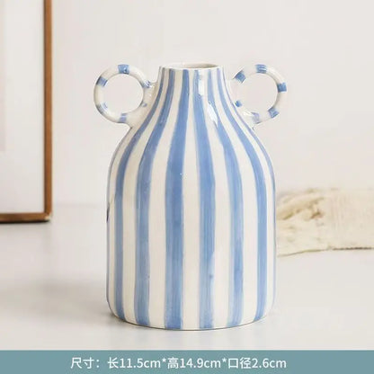 Dual Handles Ceramic Vase Modern Bohemian Home Decor Hand-Painted Vases for Flowers Living Room Decoration Weddings Parties