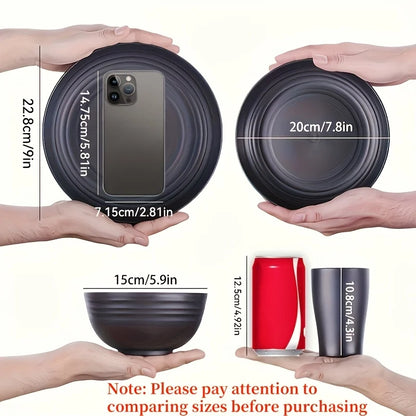 16-PC Unbreakable Plastic Dinnerware Set | Microwave & Dishwasher Safe Plates Bowls Cups | Heavy Duty Home/Commercial Use