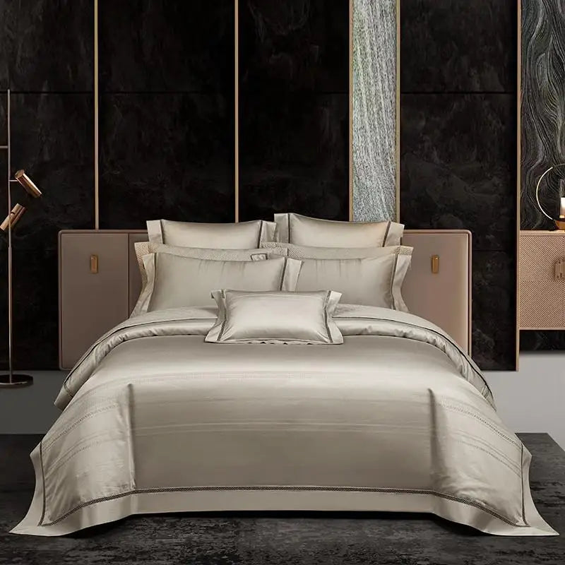 1000TC Egyptian Cotton Soft Silky Jacquard Wave Bedding Duvet Cover 4/7Pcs Boho Textured Comforter Cover Bed Sheet Pillowcases