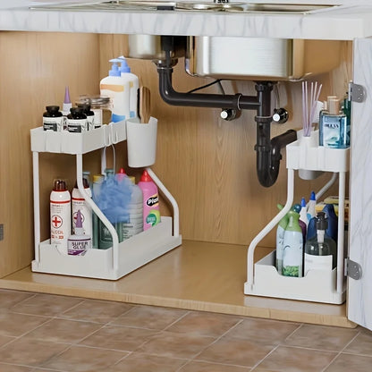 Double Layer Storage Rack, Pull-out Storage Box, Cabinet Sink for Organizing and Organizing Storage Racks  Kitchen Organizer
