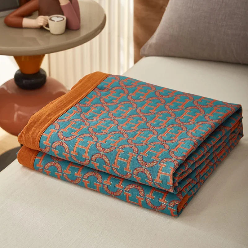 Luxurious Triple-layered 100% Cotton Gauze Blanket for Queen/King Bed, Multi-functional Usage As Summer Quilt or Bedspread