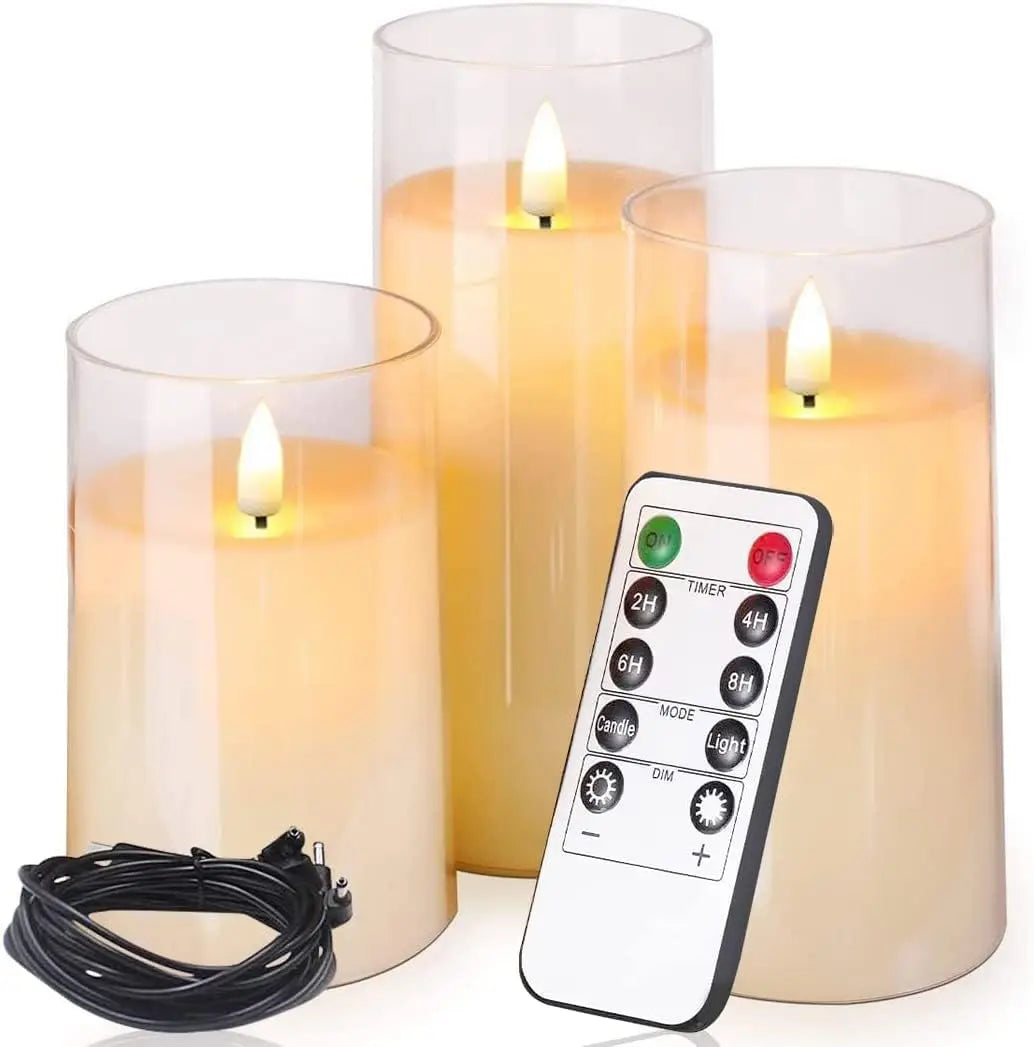 USB Rechargeable/Battery operated LED Glass Candle Remote controlled Pillar Candle Paraffin Wax 3D wick Home table Decor-Amber