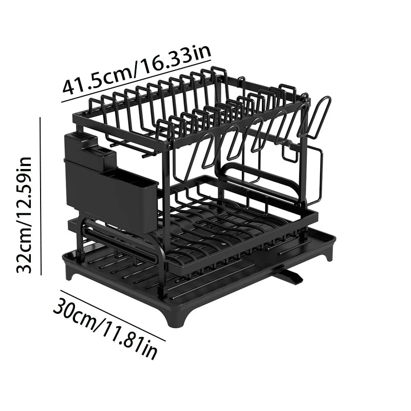 Dish Drainer Rack, Double-Layer Tray Storage Rack, Sturdy and Durable Cutting Board Rack and Utensil Rack, Can Be Used to Hold Cups, Pots, and Chopsticks, Suitable for Home Kitchens.