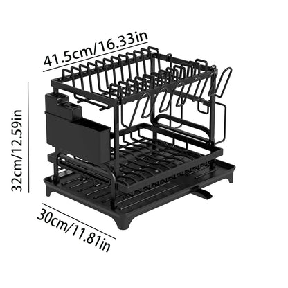 Dish Drainer Rack, Double-Layer Tray Storage Rack, Sturdy and Durable Cutting Board Rack and Utensil Rack, Can Be Used to Hold Cups, Pots, and Chopsticks, Suitable for Home Kitchens.