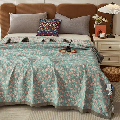 Luxurious Triple-layered 100% Cotton Gauze Blanket for Queen/King Bed, Multi-functional Usage As Summer Quilt or Bedspread