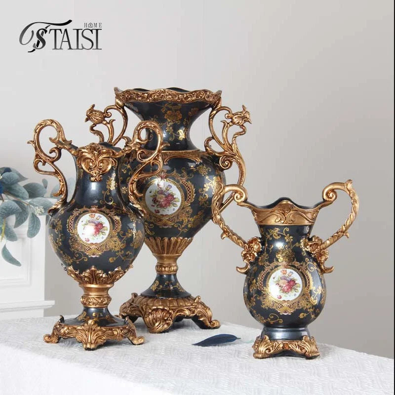 European luxury double ear vase, home living room foyer desktop decoration, handicrafts and decorations