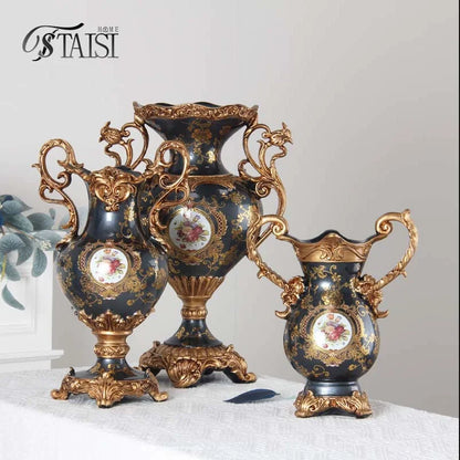 European luxury double ear vase, home living room foyer desktop decoration, handicrafts and decorations