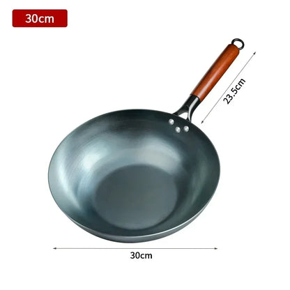Flat Bottom Wok Pan 13.5" Woks and Stir Fry Pans Blue iron Cookware Traditional Chinese Cookware for Electric Induction Cooktops