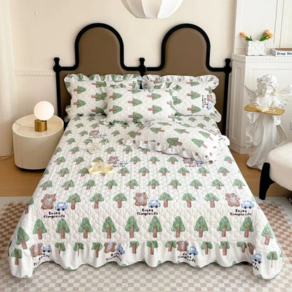 Bonenjoy Bedspread Quilted Bed Cover Ruffles Mattress Protector Thicken Bed Linen Printed Sheets colchas (Pillowcase Need Order)