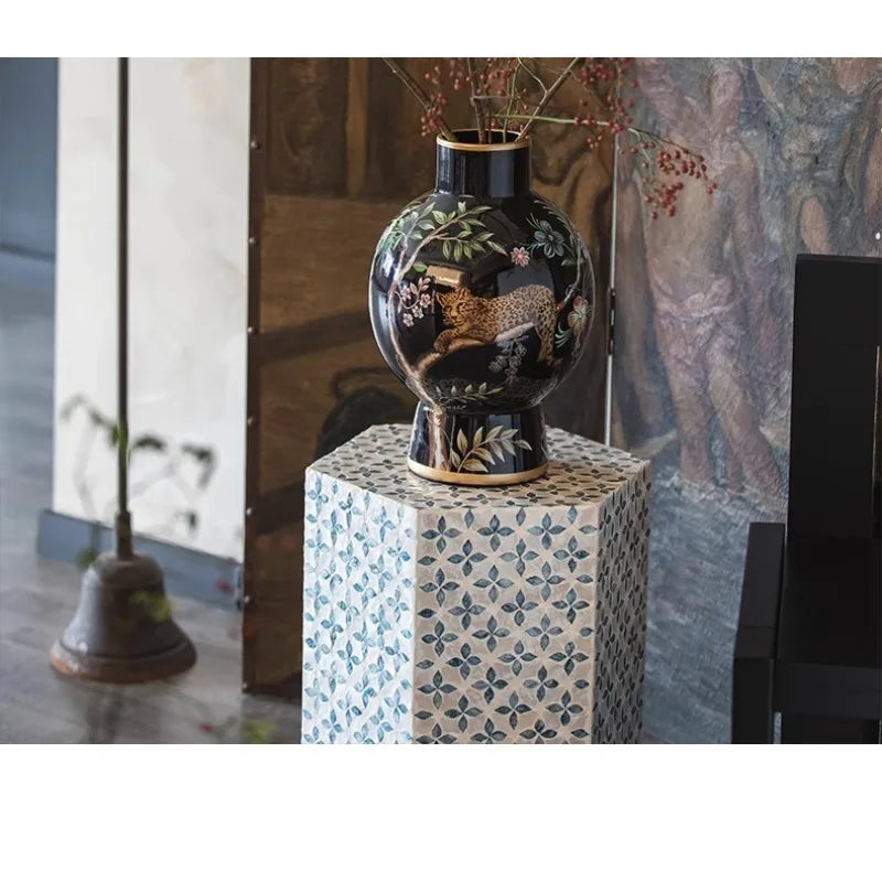 Vase decoration retro high-end sense flower arrangement ceramic medieval ornament new Chinese style