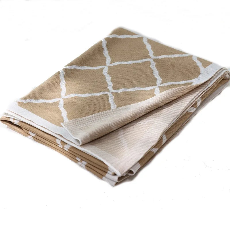 Khaki Gray Geometric Knitted Blanket Bedspread Modern Decorative For Sofa Throw Warm Living Room Bedding Home Decorations