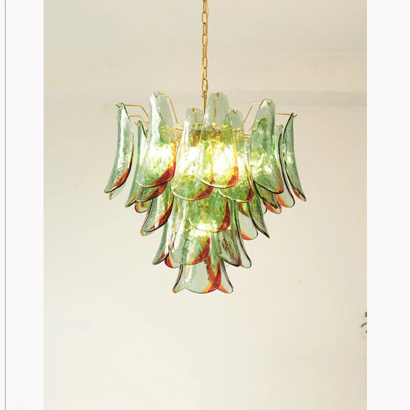 Modern living room chandelier with green glass lustre, suitable for study and dining room ceiling lighting, dimmable.