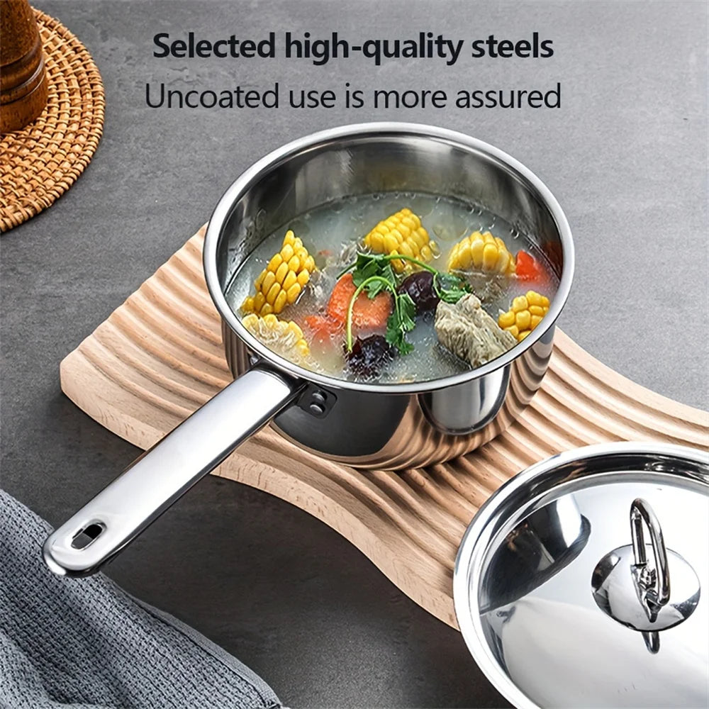 Stainless steel cookware set with lid, cooking spatula, soup spoon, complete set of kitchen utensils, multifunctional