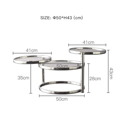 Tempered Glass Coffee Table Household Stainless Steel Tea Table Light Luxury Living Room With Movable Rotating Edge Table