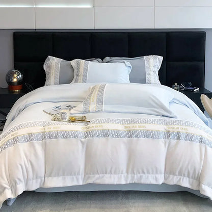 Four-piece set of thickened warm color matching simple autumn  winter sheets light luxury embroidery thickened mattress bedding