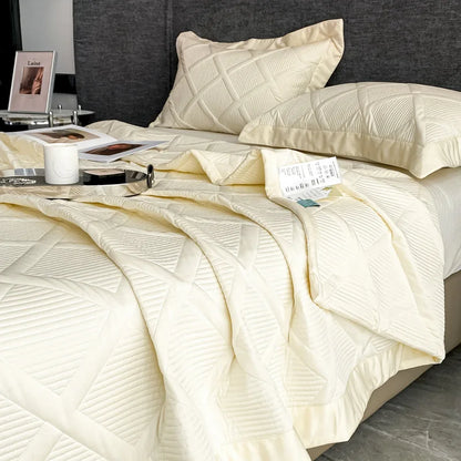 Silky Tencel Quilted Bedspread on the Bed, Cool Quilt, Lyocel 50, Quilted Blanket, Comforter, Double Queen Cover, Padded, Summer