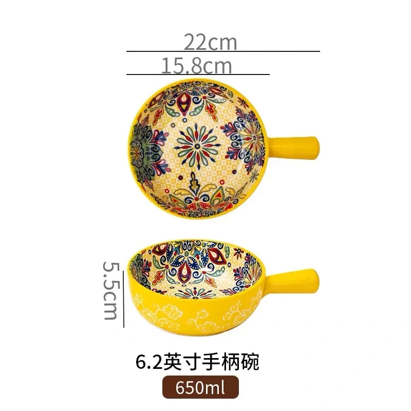 Ceramic Tableware Set Rice Bowl Serving Plate Creative Cutlery Soup Plate Noodle Handle Bowl Sauce Dish Steak Salad Fruit Plate