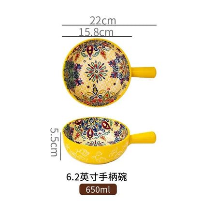 Ceramic Tableware Set Rice Bowl Serving Plate Creative Cutlery Soup Plate Noodle Handle Bowl Sauce Dish Steak Salad Fruit Plate