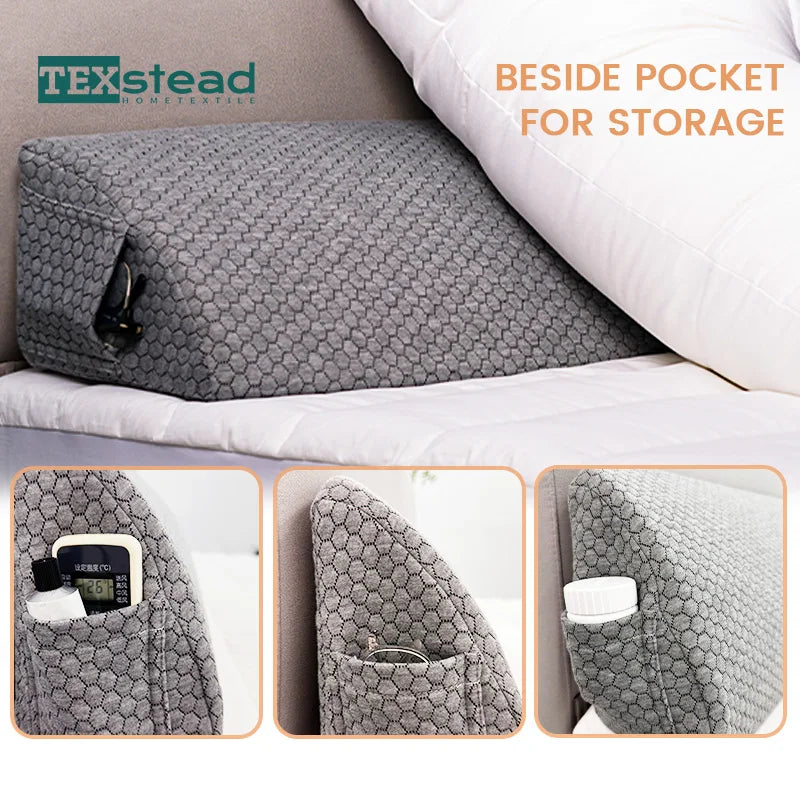 1Pc Bed Gap Filler Bed Wedge Pillow Headboard Pillow Memory Foam Material Mattress Gap Filler with 2 Side Large Pockets