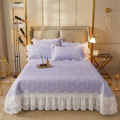 Solid Color Thicked Quilted lace Bed Skirt European Style 245x250cm Coverlet Bed Cover Bed Linen Solid Color King Queen Size