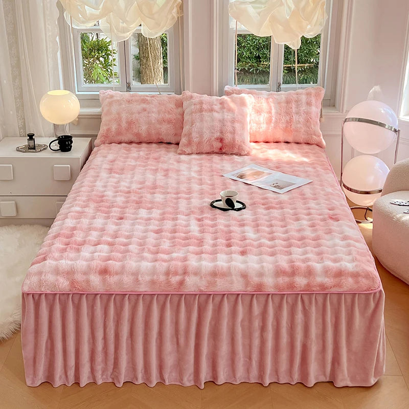 Bonenjoy Plush Bed Skirt for Winter Bed Cover Warm Bedspread Home Bed Skirts Ruffles Mattress Protector 침대스커트 (No Pillowcase)