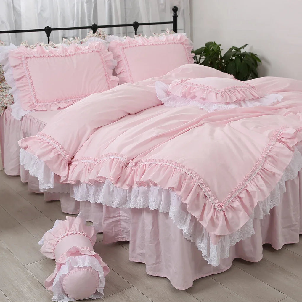 European Khaki bedding set double ruffle lace duvet cover bedding elegant bedspread bed sheet wedding decor bed clothes HM-04B