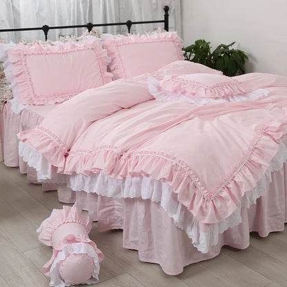 European Khaki bedding set double ruffle lace duvet cover bedding elegant bedspread bed sheet wedding decor bed clothes HM-04B