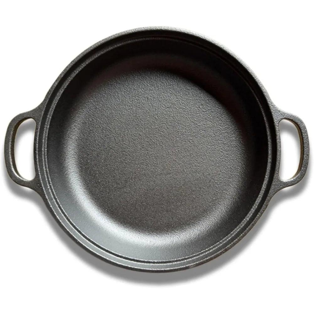 1PCS Cast Iron Skillet with Handle Round Flat Bottomed Frying Pan for Fried Steak Bread Pizza Outdoor Cooking Camping Supplies