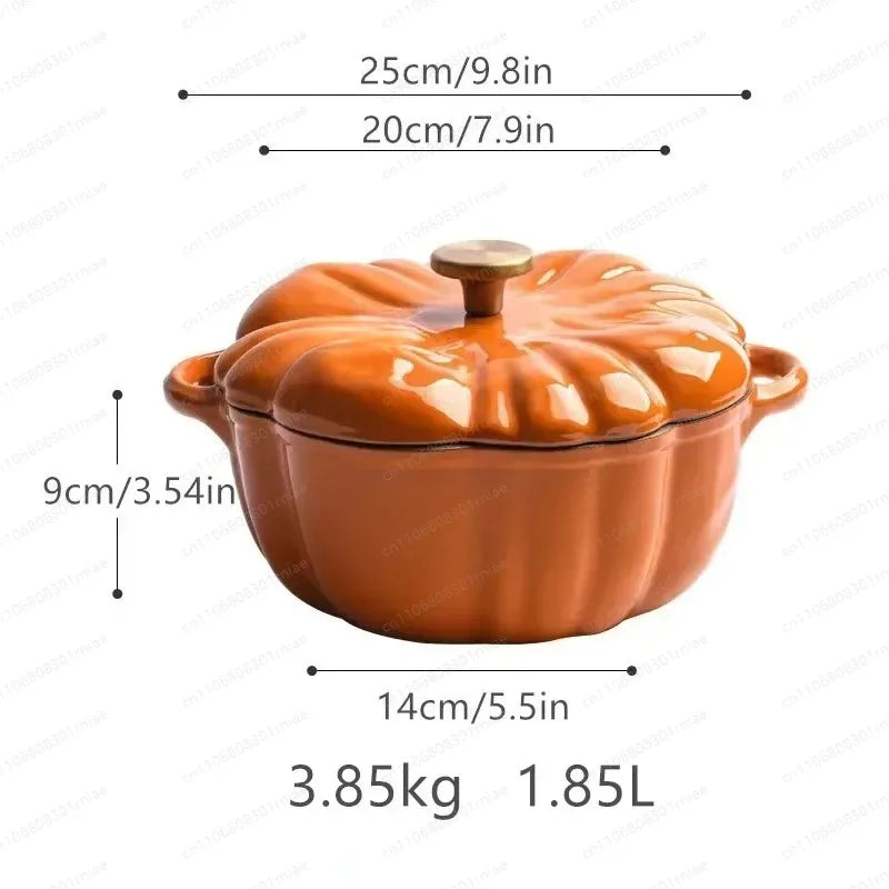 3.7L Enamel Coated Cookware Pumpkin Enameled Cast Iron Cooking Pot NonStick Enamel Pot Casserole Dish 12inch for All Heat Source