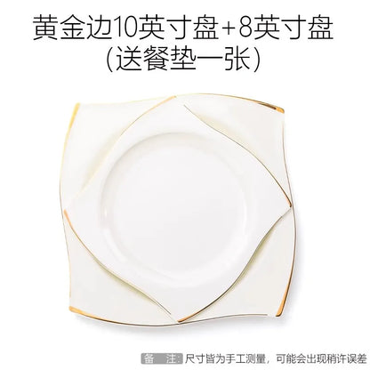 Advanced Bone Porcelain Tableware Square Dinner Plates Dishes High Quality White Ceramic Dinnerware Sets Soup Bowls