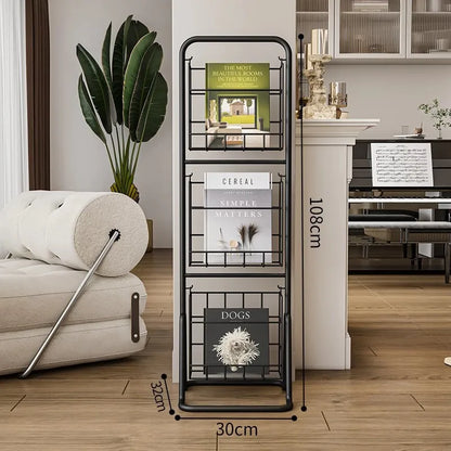 MOMO-Floor to Ceiling Iron Bookshelf, Antique Display Rack, Removable Storage Shelves, Small, Household, Magazine