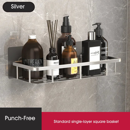 Bathroom Shelf No-drill Wall Mounted Shelves Shampoo Storage Rack Holder for Shower Square Aluminum Bath Organizer Accessories