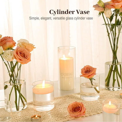 Glass Cylinder Vases 4/6/8 Inch Tall Clear Vases for Centerpieces Weeding Decoration, Clear Glass Flower Vases Hurricane