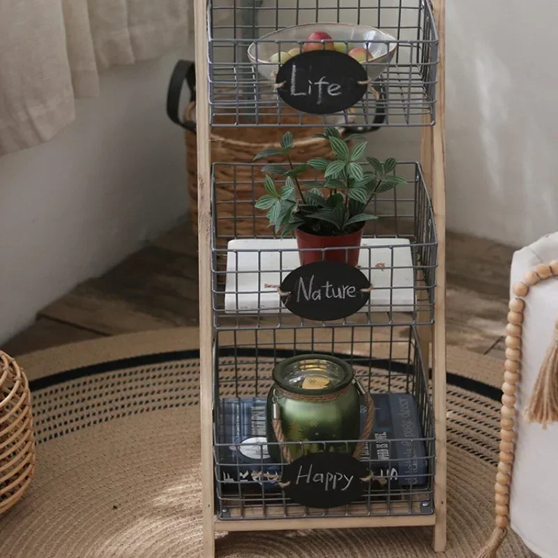 Retro Trapezoidal Storage Rack Multi-layer Iron Shelf Decoration Snacks and Sundries Organize Shelf Plant Potted Flower Stand