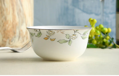 26-piece set, fine bone china porcelain dinnerware set, leaf paining, bowl and plate set, kitchen dinner serving, tableware gift
