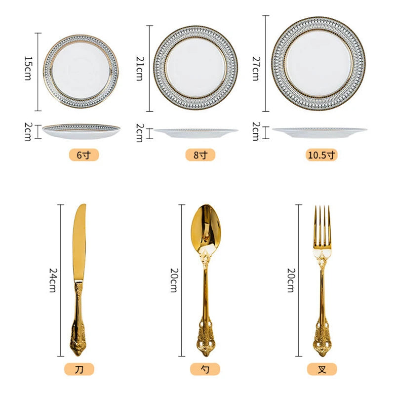 Creative Round Plaid Western Dinner Plate Exquisite Bone China Cooking Plate Modern Hotel Restaurant Tableware Kitchen Utensils