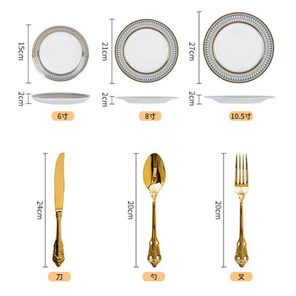 Creative Round Plaid Western Dinner Plate Exquisite Bone China Cooking Plate Modern Hotel Restaurant Tableware Kitchen Utensils