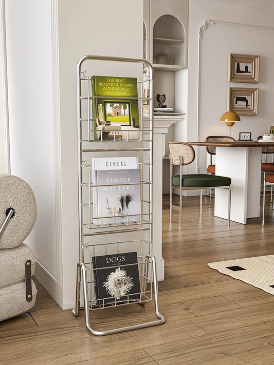 MOMO-Floor to Ceiling Iron Bookshelf, Antique Display Rack, Removable Storage Shelves, Small, Household, Magazine