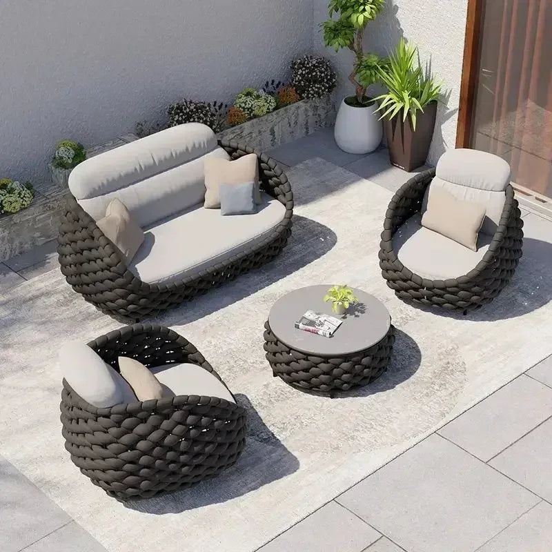 Outdoor Patio Sofa Set Wicker Garden Loveseat Cushioned Rattan Furniture Backyard Porch Seating All Weather Durable