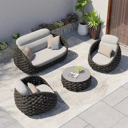 Outdoor Patio Sofa Set Wicker Garden Loveseat Cushioned Rattan Furniture Backyard Porch Seating All Weather Durable